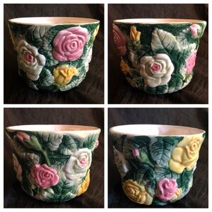 5” LBK Ceramic Flower Pot 3D Floral Rose Design